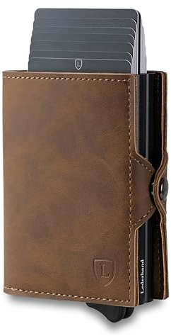 Lederhand® Swipe Vintage XL – Premium Wildleder Geldbörse handgemacht für Herren und Damen Portemonnaie Aluminium Kartenhalter mit Münzfach und Platz für 17 Karten mit RFID NFC Schutz | Braun