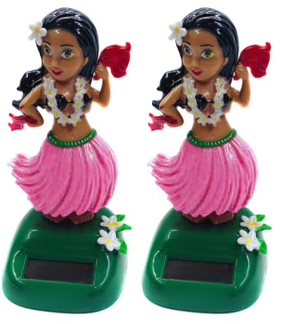 JAWSEU 2pcs Tanzende Solarfigur Hula Girl, Solar Wackel Figur Hawaii Mädchen Figur Auto-Armaturenbrett Ornamente Puppe Auto Solarbetriebenes Spielzeug Dekor Für Fensterbank Auto Büro Schreibtisch