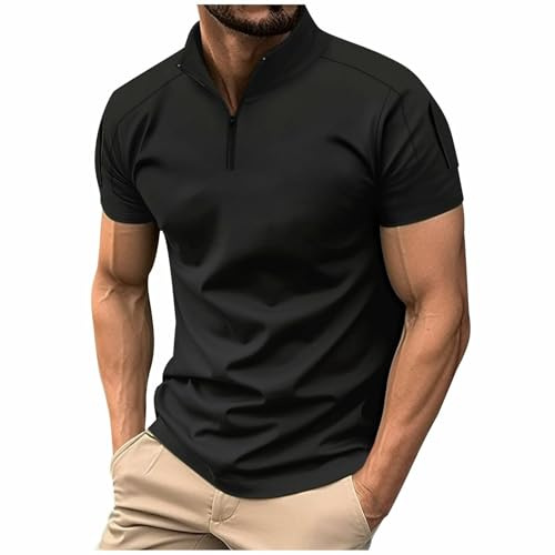 Mens Polos Shirts Short Sleeve Quarter Zip Sports T Shirts Lightweight Casual Collared Golf Tennis T-Shirt Summer Running Gym Workout Tees Tops Regular Fit Turn-Down Collar Blouses