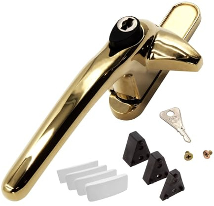 Universal Cockspur Key-Locking Window Handle Kit - Left, Gold/White