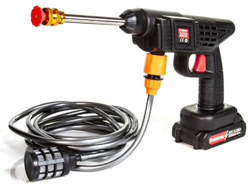 Idropulitrice a Batteria | Capacità Batteria 2 Ah | Pressione Massima 30 Bar | Lunghezza Tubo 5 Metri | 2 Ugelli | con Valigetta
