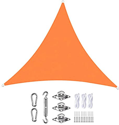 Outdoor Waterproof 5.6x5.6x5.6m Sun Shade Sail Triangle with 98% UV Block Orange Triangle Canopy for Patio Lawn Pergola Decking Includes Fixing Kit