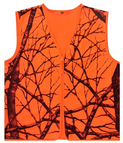 Avizon Gilet de chasseur pour homme - Orange - Camouflage - Fermeture éclair - Léger