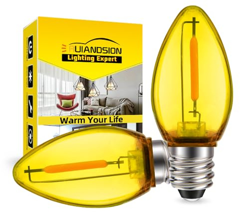 Ruiandsion E12 LED Decorative Lights Yellow 220V 1W Screw Base Candle Bulb Replacement for Holiday Decorations Night Lights Bedside Crystal Lamps Pack of 2