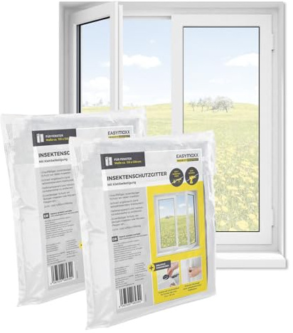 EASYmaxx Mosquitera para ventanas con cierre de gancho y bucle | Red anti insectos recortable hasta 110 x 130cm | Protección adhesiva contra Mosquitos - Fácil instalación [2 Piezas]