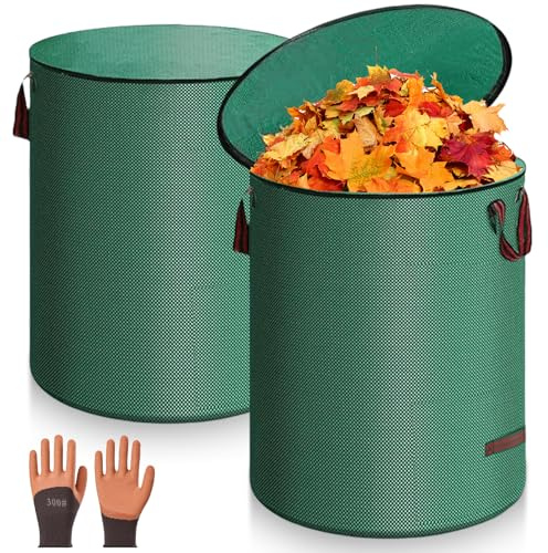 2 Stücke Gartenabfallsack 120L: Gartenabfallsack mit Deckel und 2 Griffen, Faltbar Gartensack Laubsack Wasserdicht, Wiederverwendbar Gartenabfallsäcke Laubsäcke für Gras Laub Hecke Gartenabfall