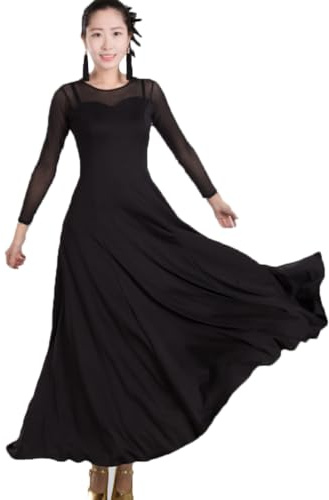 Hynyjxjy Abiti da Sala da Ballo con Scollo Rotondo da Donna Costumi da Ballo da Moderna da Danza Vestiti da Ballo da Allenamento Valzer con Giunture in Rete Abito da Ballo da Tango