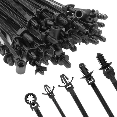 110 Stück Kabelbinder Schnalle Schwarz Nylon Universal Kabelbinder Schnalle,5 Größen,zum Eindrücken,Flammhemmend,Hohe Zähigkeit UV-Beständig,für Automobil,Elektronik,Bau,Kabelmana