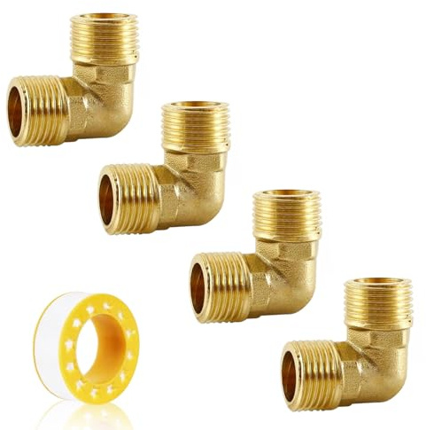 4 Stück Messing Winkel 90°, DN20 Rohrwinkel Bogen Messing Beweglich Verschraubung 3/4 Zoll 90 Grad Verlängerung Fitting 3/4 AG auf 3/4 AG für Rohranschluss Wassertank