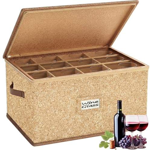 Wine Glass Storage Cases, Hard Shell Stemware Container Cases with Handles | Glassware Storage Organizer Hold 12 Wine Glasses, Ideal for Crystal Stemware, Champagne Flutes, Kitchen, Caravan