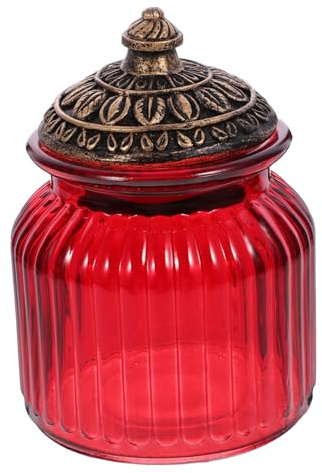 WEKADRIN Sealed Can Retro Red Resin Lid Storage Jar Heat-resistant Glass Tea Jar with Airtight Seal Practical Elegant Container for Home Jam Candy Storage