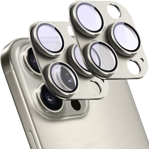 2 Pezzi Protezione Lente Fotocamera per iPhone 15 Pro/15 Pro Max,Copertura Posteriore in Vetro Temperato AR in Metallo,Anti-Graffio,Forte Adesione,Compatibile con Custodie,Facile da Installare-Grigio