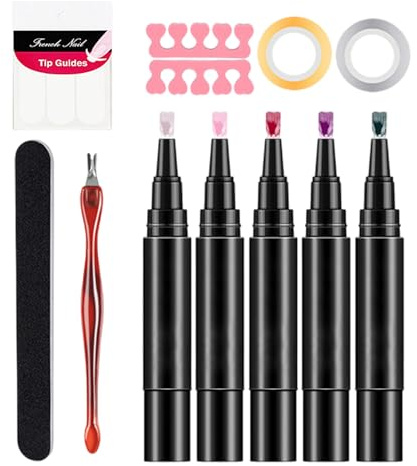 Bolígrafo de gel para uñas – Pluma de barniz de colores, conjunto de capas de acabado de base de gel | Herramienta de manicura de secado rápido, para salón de casa, viajes, apartamento, salón de