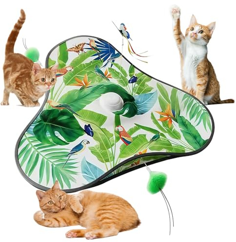Nzkeuf Interaktives Katzenspielzeug Selbstbeschäftigung, Katzenspielzeug Elektrisch, Katzenspielzeug Interaktiv mit Abnehmbaren Federn, Schwingendem Schmetterling und Quietschender Maus