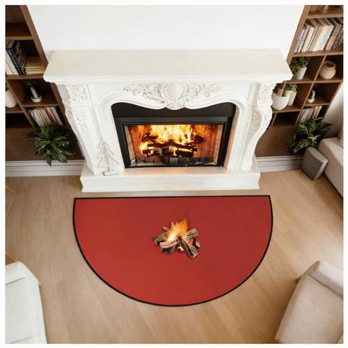 Alfombras Ignífugas para Chimeneas, Alfombras Semicirculares para Barbacoas, Alfombras para Estufas de Leña y Chimeneas, para Interior y Exterior para Chimeneas, Ahumadores,Rojo,61x122cm