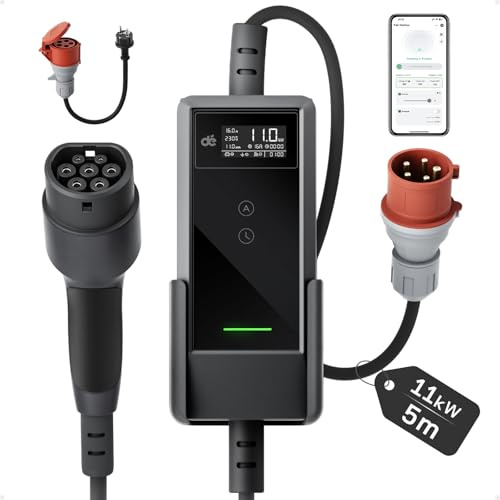 dé Mobil Wallbox 11 kW laddstation med app [5,5 m|3-fas|6-16 A] Laddkabel CEE 16 A till Typ 2 med justerbar laddeffekt EV Charger Wallbox 11 kW för Model Y/3 e-tron och BEV/PHEV