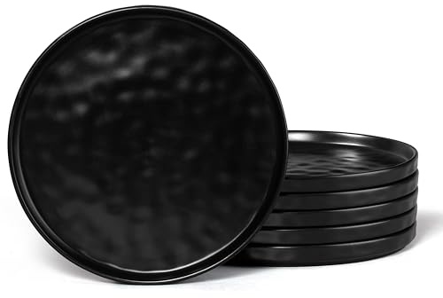 Herogo 6 Piece Stoneware Dinner Plates 26.3cm, Reactive Glaze, Matte Black | Tableware Dining Plates Set of 6, Large Serving Dishes for Party Wedding Birthday Picnic, Dishwasher & Microwave Safe