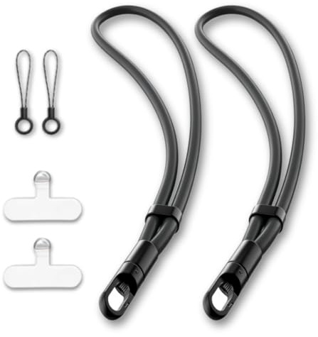 Set da 2 Laccetti da Polso per Smartphone in Silicone con Chiusura Regolabile, Cordino Universale Corto con Adattatore TPU & Passante, Laccetto per Custodia, Fotocamera, Chiavi, Chiavetta USB – Nero