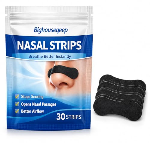 Tiras Nasales Antirronquidos Negras 30 Unidades – Dilatador Nasal Adhesivo Fuerte, Mejora la Respiración, Reduce Ronquidos, No Irritan, Alta Sujeción para Dormir y Deporte