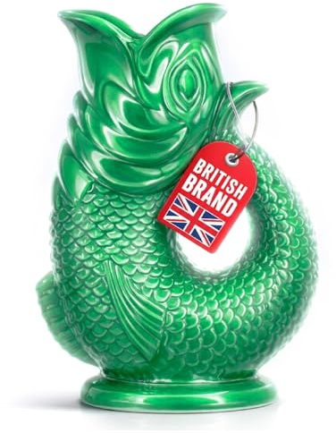 Carafe Glouglou Poisson Giggling Grandma, Vase Pichet Vert Océan, Très Grand Pichet 1,5 Litre, Pièce Décoration Maison en Céramique pour les Cocktails, l'Eau et le Gin