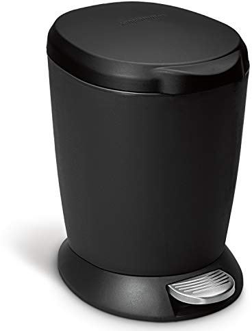 simplehuman 6 Liter / 1.6 Gallon Compact Plastic Round Bathroom Step Trash Can, Black