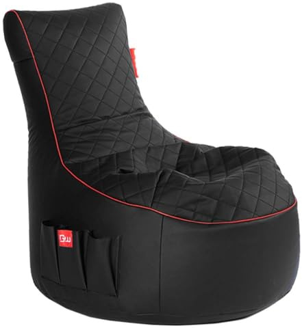 Gamewarez Crimson Hurricane Sitzsack – Gaming-Sitzsack Indoor und Outdoor geeignet mit Rückenlehne, ideal für PS5, Nintendo & Xbox Spieler, mit Seitentasche, Kunstleder, Made in Germany, schwarz-rot
