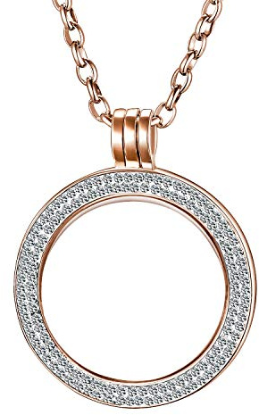 Morella Damen Halskette 70 cm Edelstahl mit Schmuckmünze Zirkonia Coin Anhänger 33 mm Rosegold