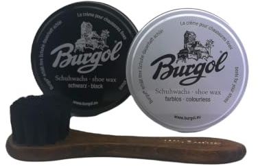 Hebold Schuhmacherei kleines Set mit Burgol Schuhwachs Schwarz, Farblos und gratis Cremebürste