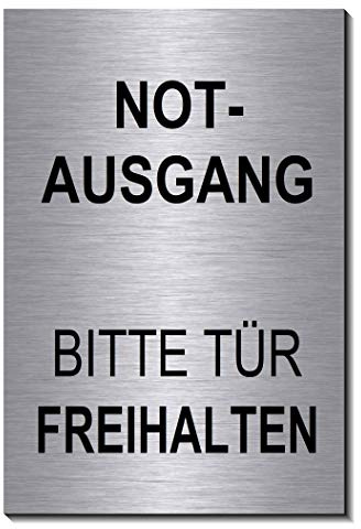 Notausgang Tür freihalten-Symbol-Schild 150 x 100 x 3 mm-Aluminium Edelstahloptik silber mattgebürstet Hinweisschild (1905-31 mit Klebepats)
