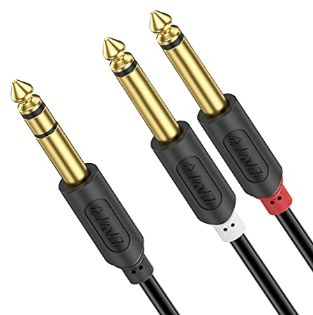 J&D 6.35 mm to 2 x 6.35 mm Cavo, Oro-Placcato [Serie AudioWave] Cavo Jack Splitter a Y 6.35mm 1/4 TRS Stereo a Doppio 6.35mm 1/4 TS Mono Insert Cavo Patch Cord Per Altoparlante, Amplificatore, 0.9M