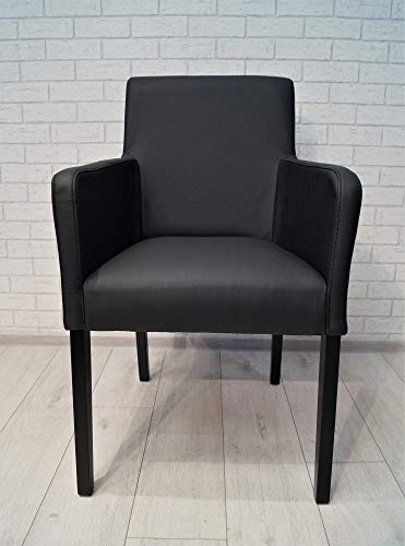 Quattro Meble Schwarz Echtleder Esszimmerstühle Massivholz Stühle David Arm Lederstühle Sessel mit Armlehnen Echt Leder Hermes Nero Esszimmer Stuhl