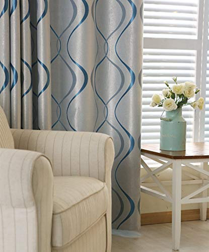 MYRU 2 Panels Set Modern Striped Curtains for Living Room (Blue, 2 x 66x84 Inch)
