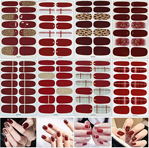 MWOOT 8 Feuilles Nail Art Sticker Rouge Ongle Autocollants Tattoo Décorations Manucure pour Ongles