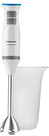 Taurus Bapi 1000 Rocket Inox - Batidora de mano. Bate y pica. 1000W. Incluye vaso medidor. Anti Salpicaduras. 20 velocidades. Función Turbo. Agarre soft-touch. Inox.