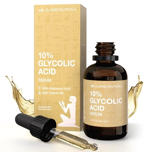 Claireceuticals® Sérum Acide Glycolique 10% | Exfoliant & Lissant | Collagène Booster | Estompe les Rides & Taches de Vieillesse | Sans Parfum | Glycolic Acid | Fabriqué en Allemagne, 50ml