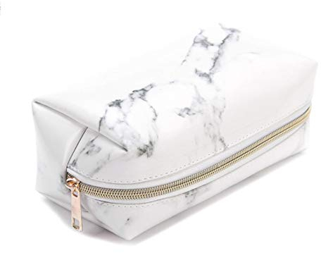Reißverschlüsse Marmor Textur Mäppchen PU Mode Marmor Muster Kosmetiktasche Schüler Federmäppchen für Schreibwaren für Schreibwaren, Lippenstift,Sonnencreme, Geld, Handy (Weiß)