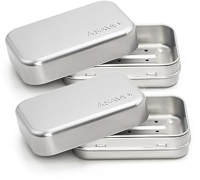 ASAVO 2 x Seifendose, Metall, Aluminum, mit herausnehmbaren Abropfgitter, rostfrei, Seifenschale zum Reisen, Seifenbox, Seifenbehälter, Blechdose, Metalldose, 2 Stück