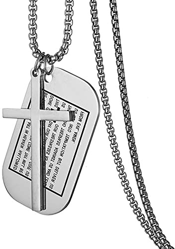NEHZUS Edelstahl-Kreuz-Schmuck, für Herren und Damen, personalisierte Halskette, Erkennungsmarken-Anhänger, Militärmarke mit Worten, personalisierbare Gravur, inspirierende Halskette