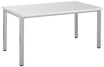 Bürotisch Schreibtisch Besprechungstisch graues Tischgestell quadratische Beine | PC-Tisch Arbeitstisch Konferenztisch Computertisch Homeoffice-Tisch Businesstisch Weiß, 140 x 80 x 77,5 cm