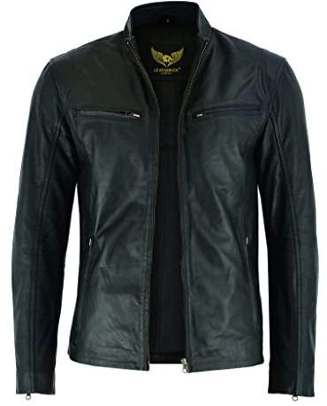 Leatherick Veste de motard en cuir noir pour homme Veste de moto durable avec fermeture éclair et poches multiples (FR/ES, Alpha/lettres, 3TG, Taille normale, Taille normale, Veste Hooper noire)