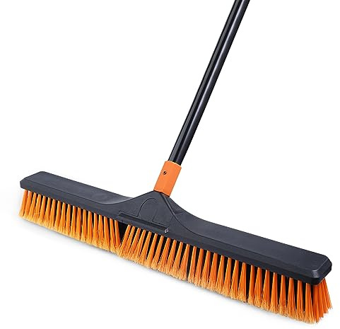 CLEANHOME 24”Push Broom Brush for Floor Cleaning with 65” Long Handle and Stiff Bristles, Heavy Duty Brush for Shop, Deck, Garage, Concrete,Indoor and Outdoor Broom,Orange