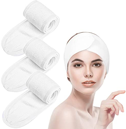 3 Pezzi Fascia per il Trucco,Fascia per il lavaggio del viso,Regolabile Spa Fascia,Lavaggio del Viso Trucco e Sport fasce per capelli donna trucco(Bianco)