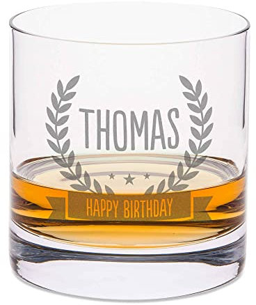 GRAVURZEILE Leonardo Whiskyglas mit Gravur - Geburtstagskranz Design - Personalisiert mit Name - Graviertes Whisky Glas - Geschenke für Whiskey Liebhaber zum Geburtstag - Geschenk für Sie & Ihn