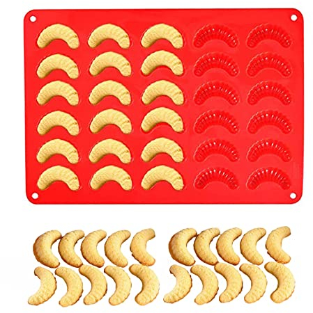 Stampo per Croissant in Silicone Teglia Forno per Cornetti Stampo per Croissant Stampo per Caramelle Antiaderente per Cioccolato Cubetti di Ghiaccio Praline Mousse Torte Gelato (30 Fori)