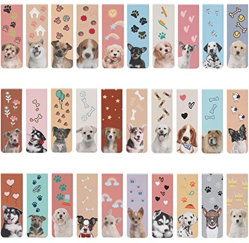 MWOOT 30 Stück Niedlichen Welpen Magnetische Lesezeichen,Süße Haustier Muster Cute Dogs Magnetic Bookmarks für Bürobedarf Lesen,Seitenclips Lesezeichen für Kinder Jungen und Mädchen(30 Stile,2x6cm)