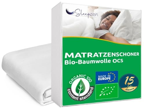 SLEEPZEN Matratzenschoner 140x200cm Bio Baumwolle Molton Matratzenauflage Oeko-TEX Zertifiziert, 100% Baumwolle Naturfleece Gesund und leise, Matratzenauflage Nicht Wasserabweisend - Hergestellt in EU