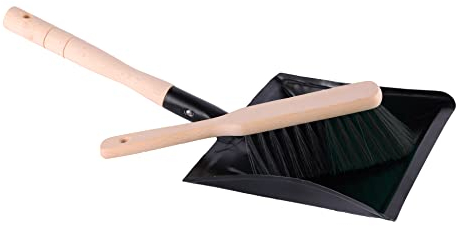 Garronda Ensemble Pelle et balayette Noir + Noir — Pelle métal Manche Bois Brosse Poils Pet — Lot de 1 — GD-0010