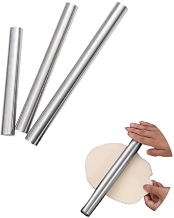 Mattarello in acciaio inox, 25 cm, 30 cm, mattarello, in metallo, antiruggine, perfetto accessorio da forno per fondente, pizza, torte, pasta e pasta frolla (25 cm)