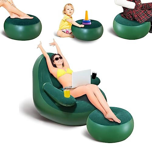 Nevife Inflatable Freizeit-Sofa/-Stuhl und Fußhocker,Sitzsack,Bettsofa, Loungesessel,Sofa, Sessel und Couch für Wohnzimmer Wohnzimmer,Outdoor Reisen Camping Picknick BBQ Partys(grün)
