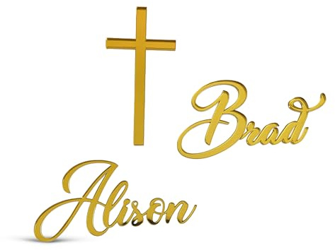 2 Namen personalisiert und Kreuz Tortendeko für Taufe Custom Zwei Namen Kommunion Cake Charm Topper Tortenaufsatz Babytaufe Junge Mädchen Erstkommunion Taufname Christening Konfirmation Kuchen Topper